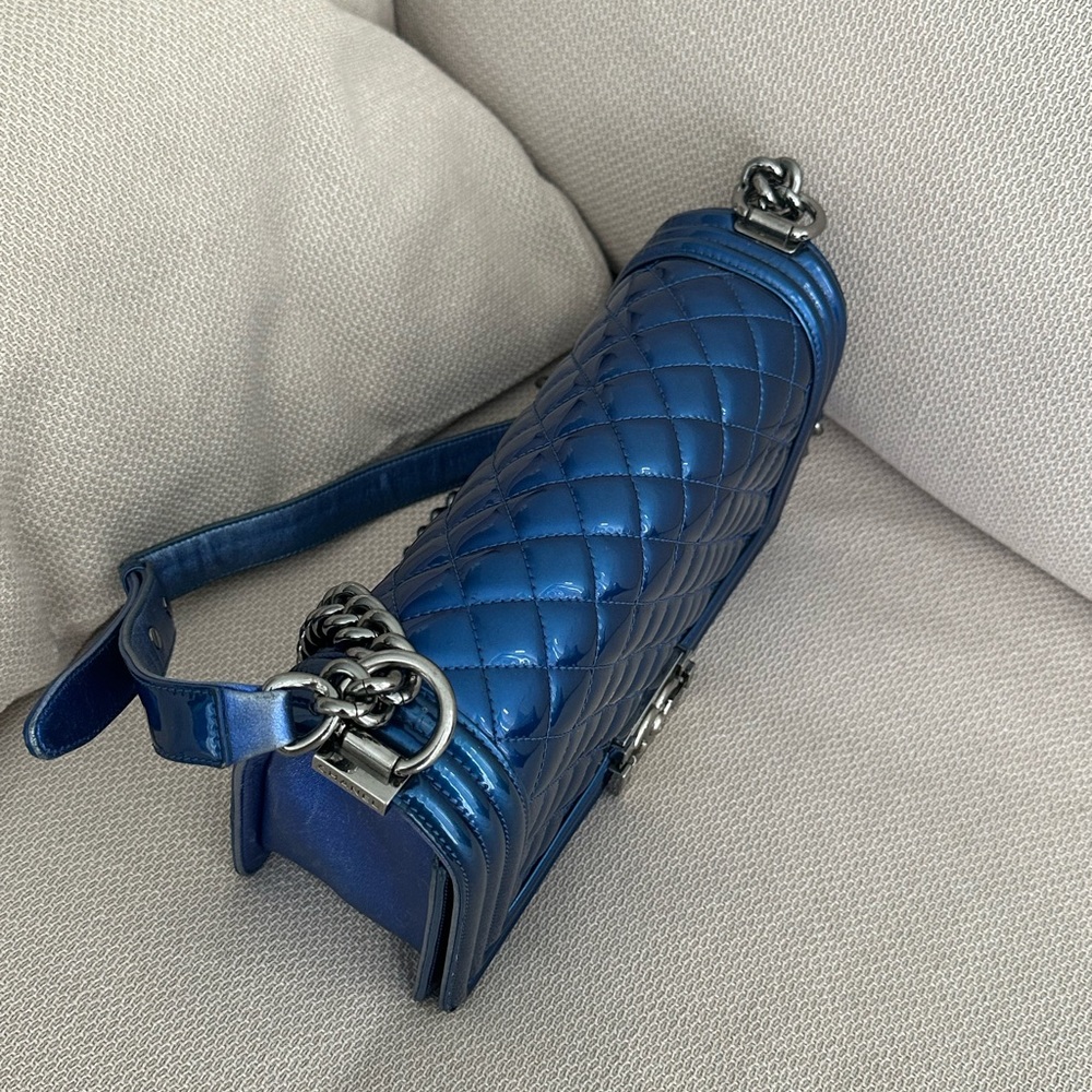 CHANEL Quilted Patent Calfksin LeBoy Flap Bag Old Medium Blue - Picture 3 of 14